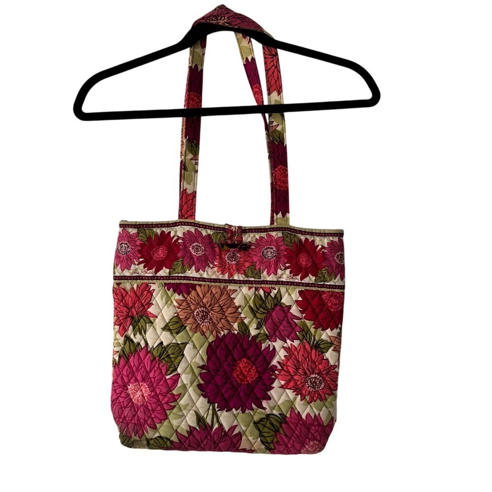 Vera Bradley Folkloric Floral Quilted Cotton Tote Bag Pink Burgundy Green